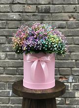 Цветочная композиция из Гипсофила и Розы в шляпной коробке в Баклановской Ростовской области