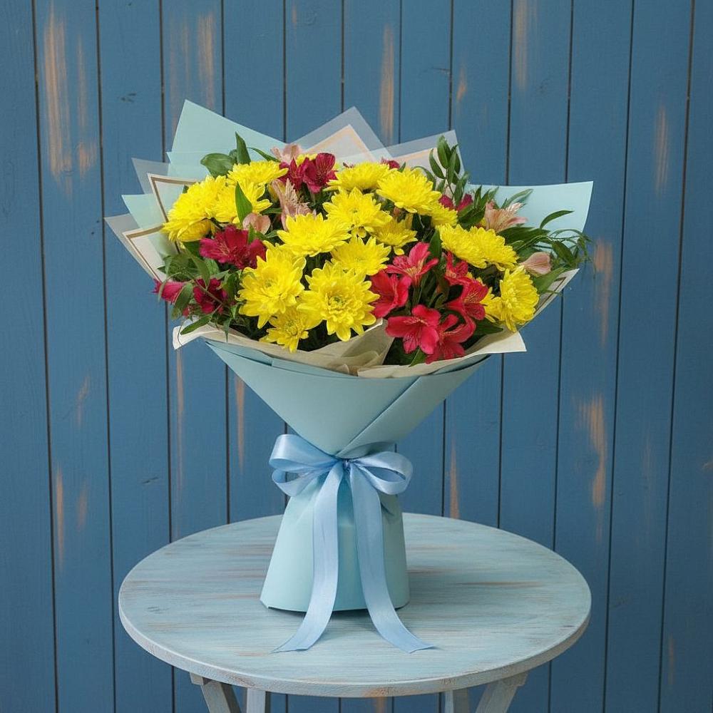 Букет цветов из: Альстромерии и Хризантемы в Баклановской Ростовской области
