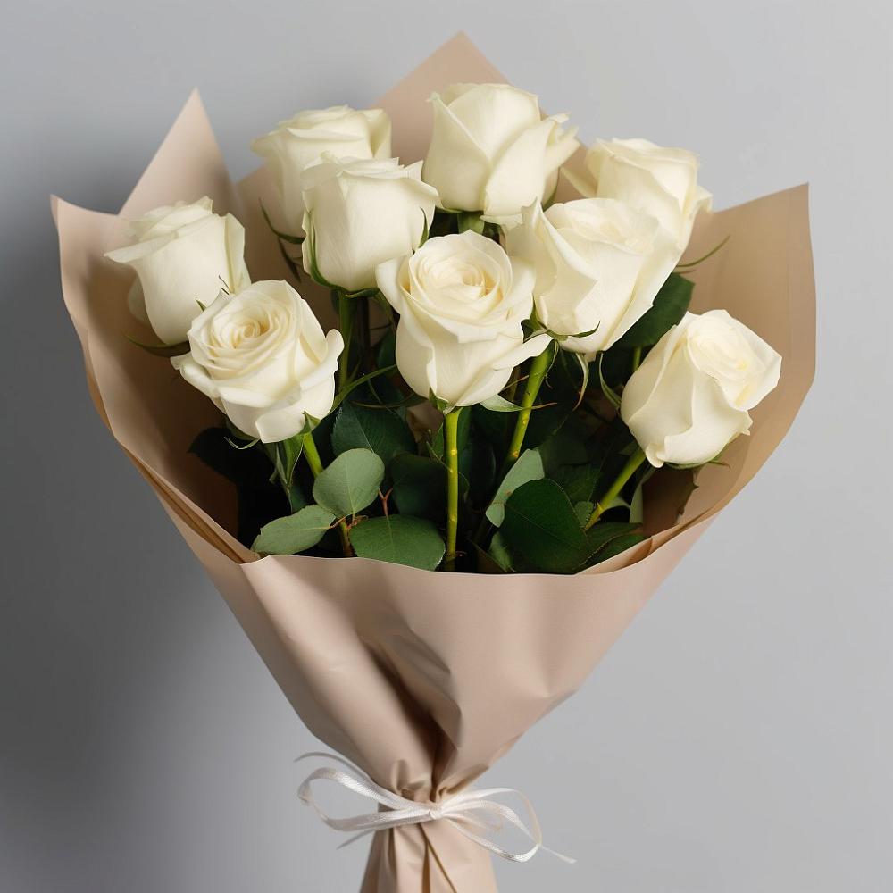 Букет 9 Белых роз Эдлесс Лав в Баклановской Ростовской области