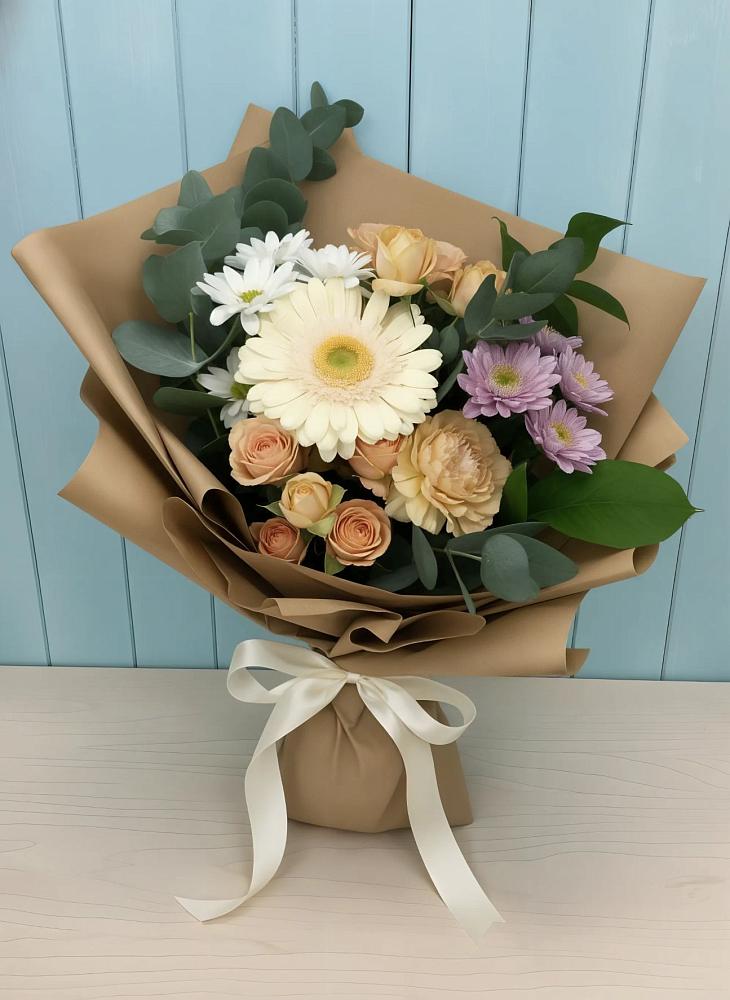 Букет цветов из: Герберы и Хризантемы в Баклановской Ростовской области