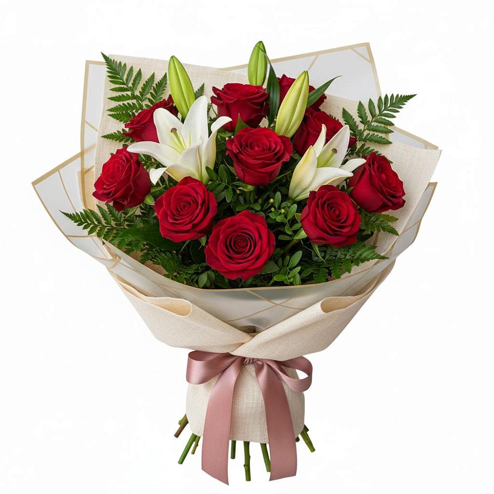 Букет цветов из: Лилии и Розы в Баклановской Ростовской области