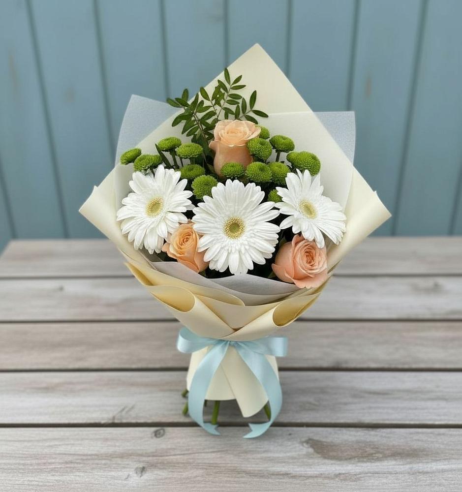 Букет цветов из: Герберы, Розы и Хризантемы в Баклановской Ростовской области