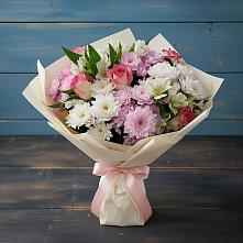 Букет цветов из:  Хризантемы, Альстромерии и Розы в Баклановской Ростовской области