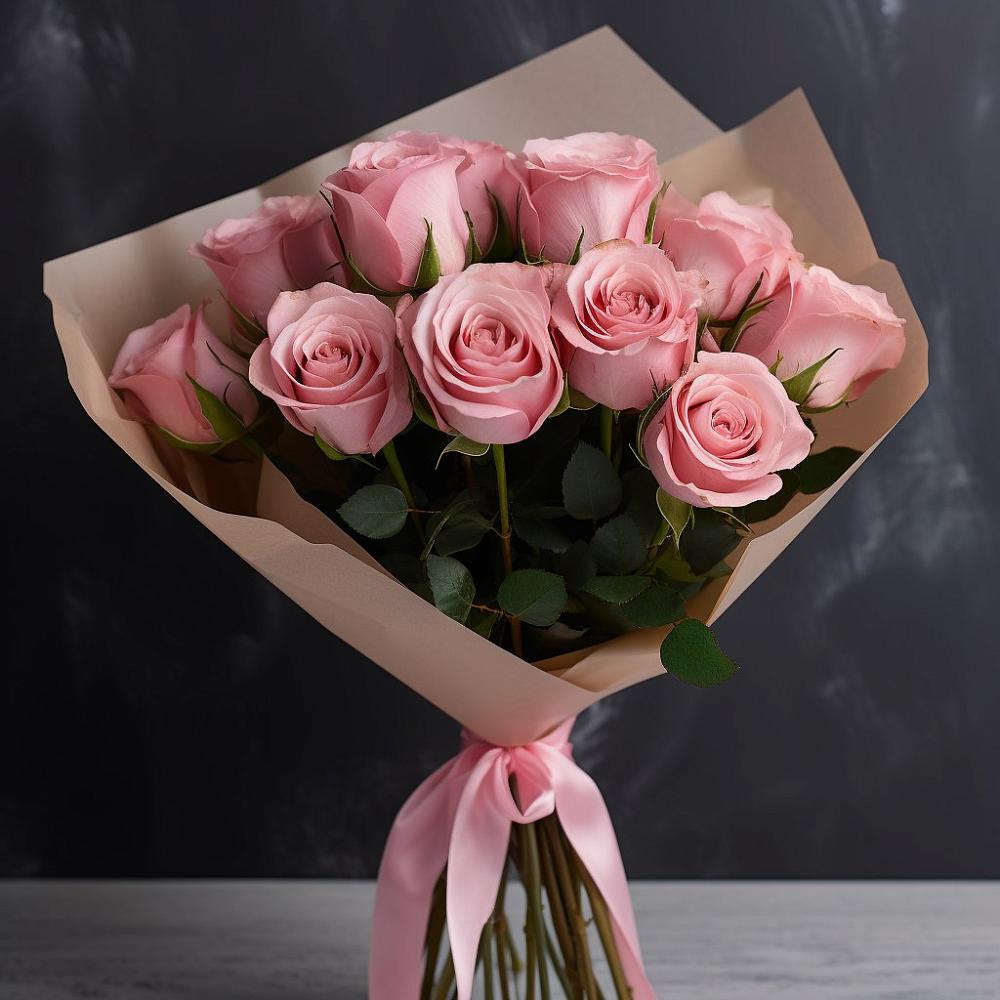 Букет 11 розовых роз в Баклановской Ростовской области