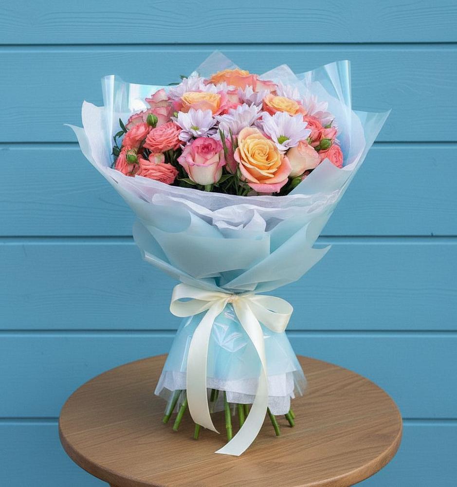 Букет цветов из: Хризантемы и Розы в Баклановской Ростовской области